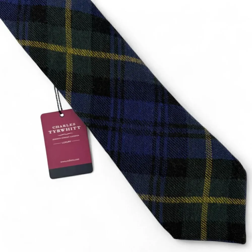 NWT Charles Tyrwhitt Tartan Wool Silk Luxury Handmade Necktie Italy Navy/Green